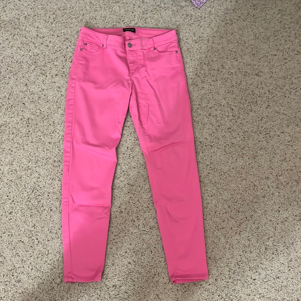 Crave hot pink women juniors mid rise ankle skinny stretch jeans.